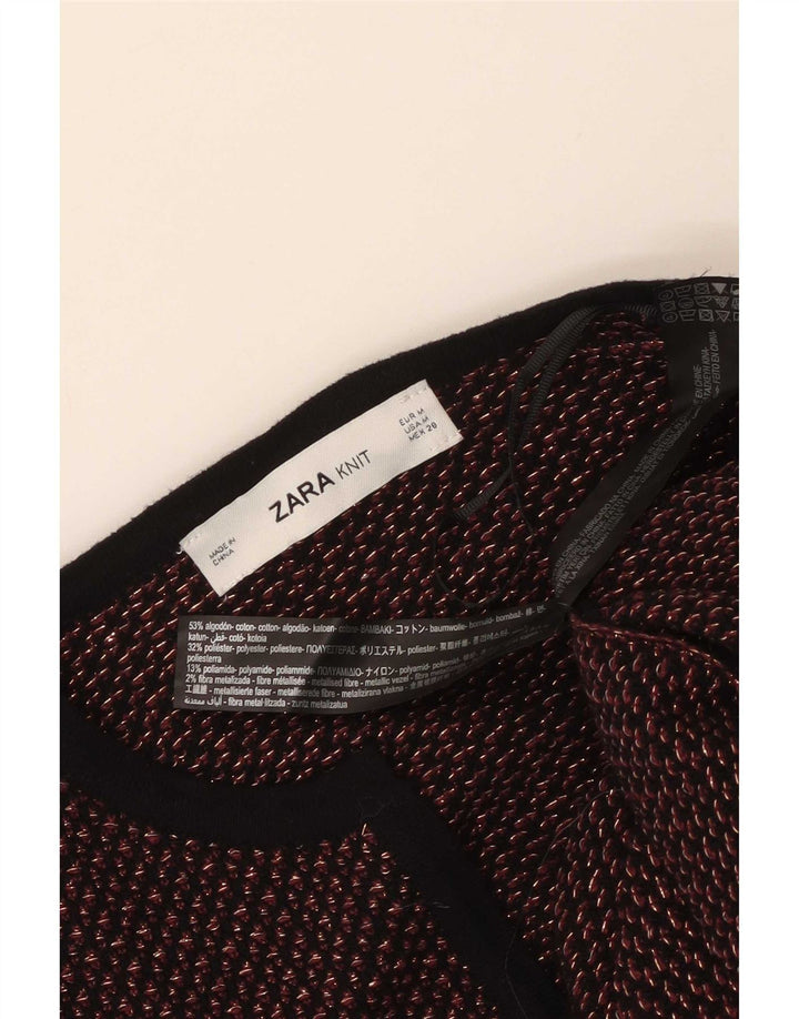 Zara Mujer Longline Open Cardigan Suéter UK 44 Medio Rojo Geométrico