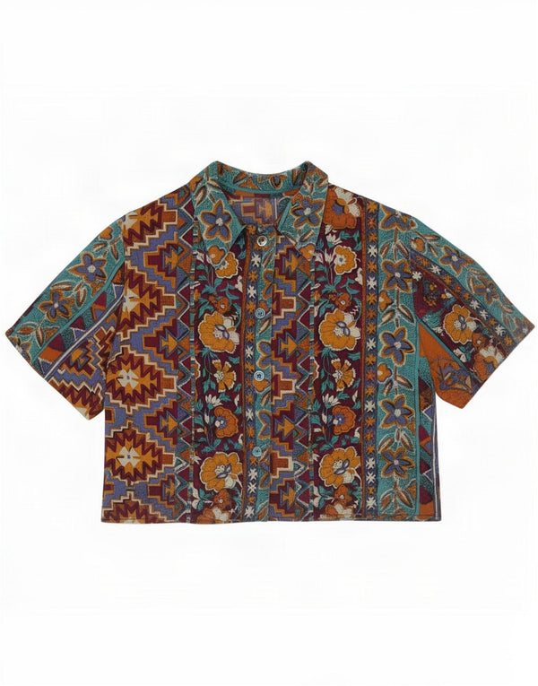 Blusa corta vintage para mujer UK 44 Mediana Multicolor Floral