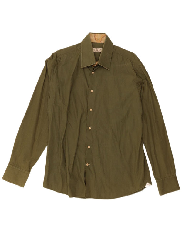 ALVIERO MARTINI Camisa Hombre Talla 41 16 1/2 Grande Verde Algodón