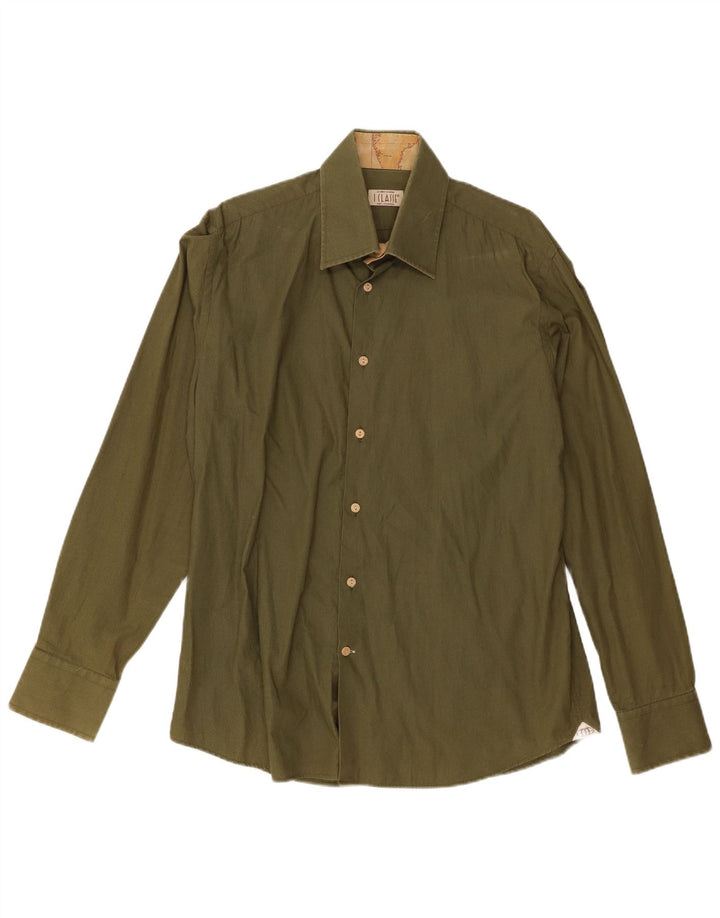 ALVIERO MARTINI Camisa Hombre Talla 41 16 1/2 Grande Verde Algodón