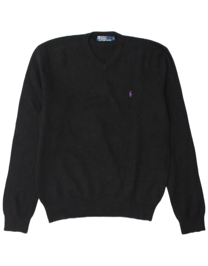 Polo Ralph Lauren - Jersey con cuello en V para hombre, talla grande, lana de cordero negra