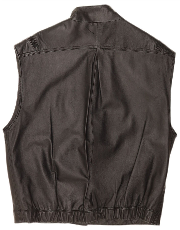 Vintage mujer suelta ajuste cuero gilet EU 38 medio negro