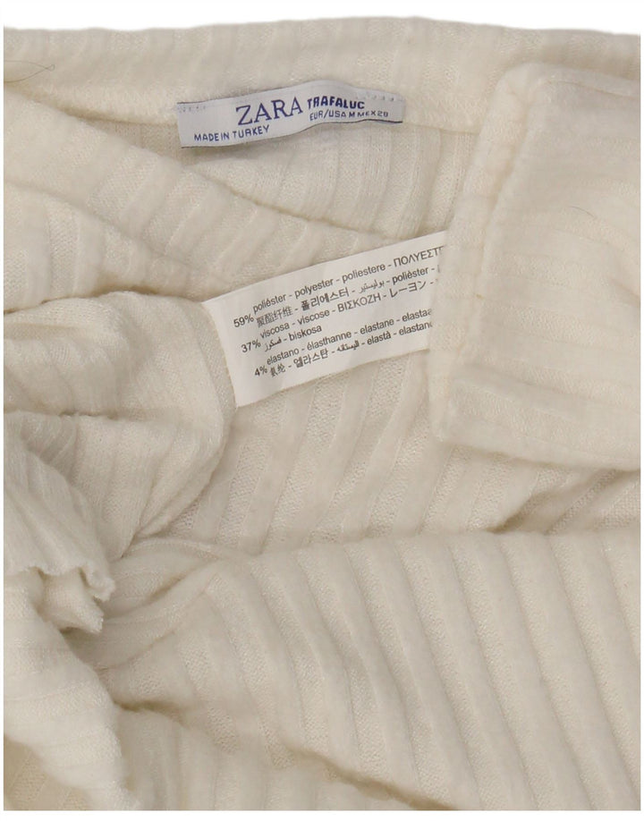 Zara - Jersey corto con cuello barco para mujer, talla 40, poliéster blanco mediano