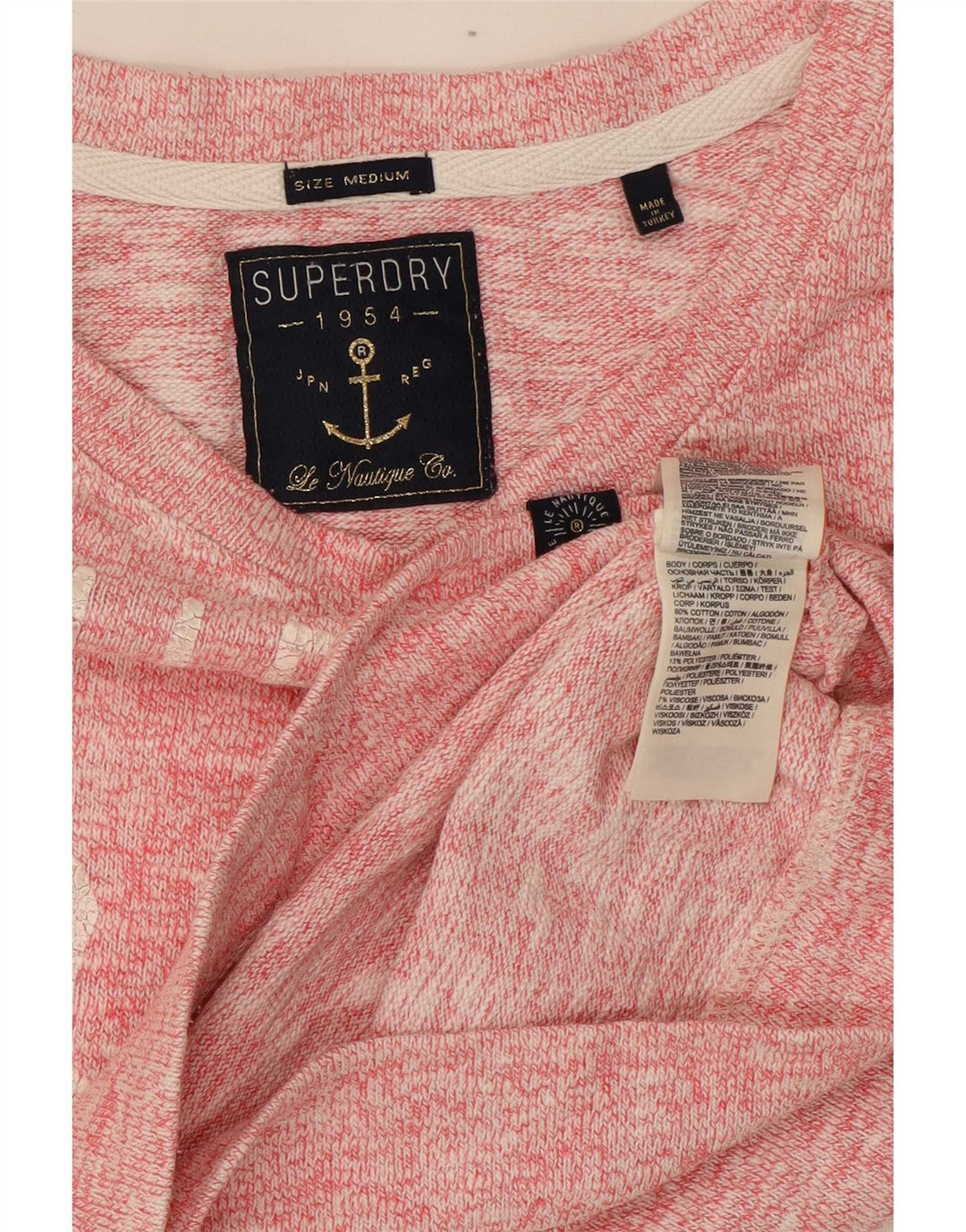 Superdry Mujer Sudadera Gráfica Jumper UK 44 Mediano Rosa Moteado