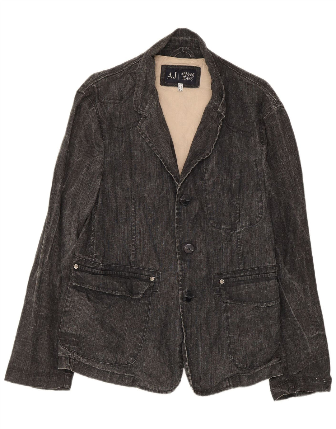 Armani Jeans Chaqueta vaquera de 3 botones para hombre IT 50 lino gris medio