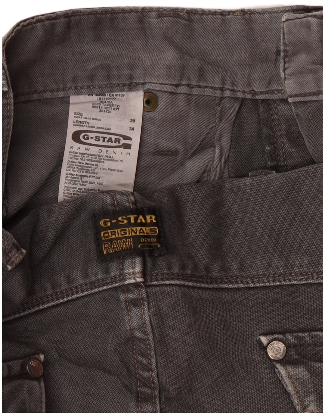 G-Star Hombre Pantalones Cargo Rectos W29 L30 Algodón Gris