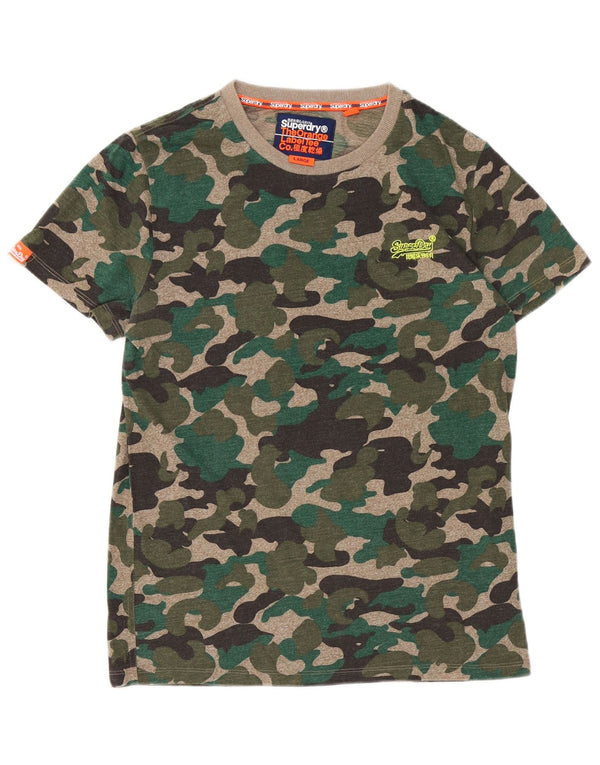 Superdry Hombre Camiseta Top Large Verde Camuflaje Algodón