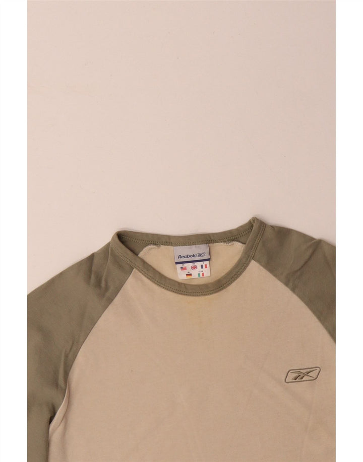 REEBOK Hombre Top Manga Larga XS Beige Colorblock Algodón