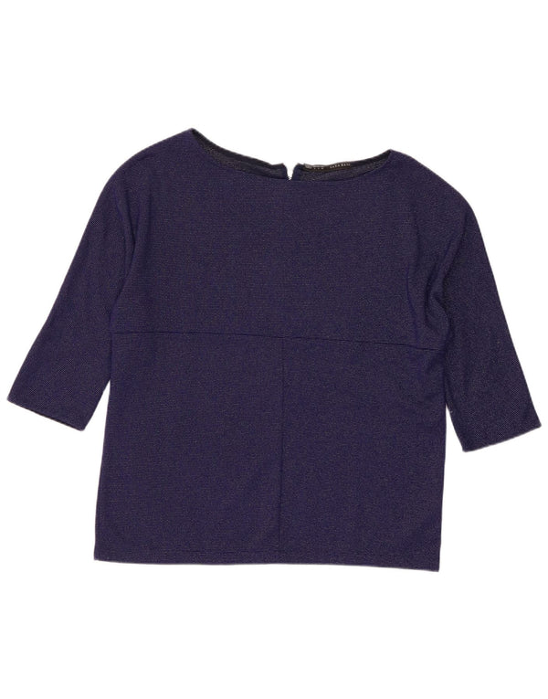 Zara Mujer Top Manga 3/4 UK 46 Grande Azul Marino Poliéster