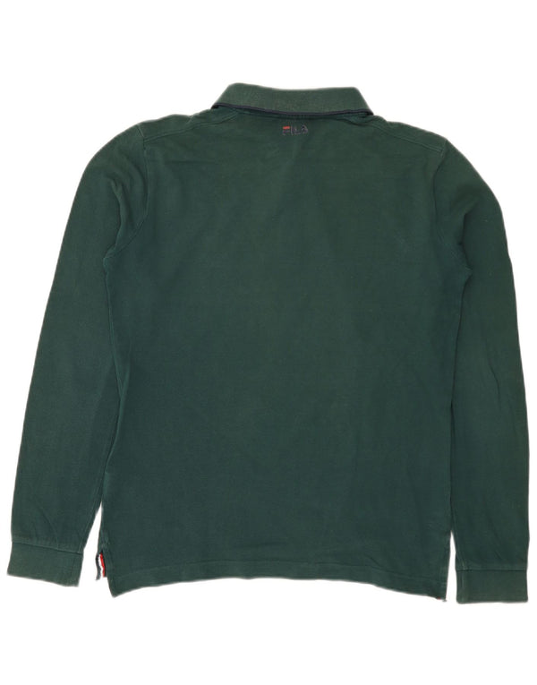 Fila Mens Long Sleeve Rugby Polo Shirt Small Green Cotton