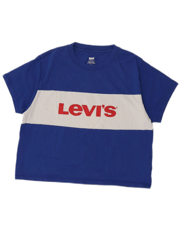 Levi's Camiseta corta con gráfico para mujer UK 10 Small Blue Colourblock