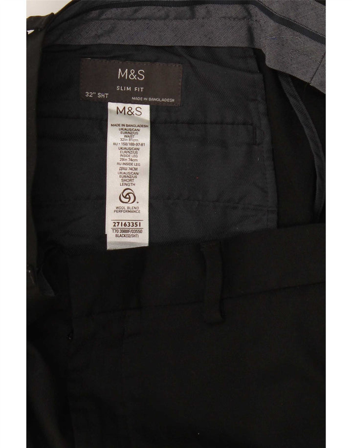 Marks & Spencer Pantalón de traje ajustado para hombre W32 L29 Lana negra