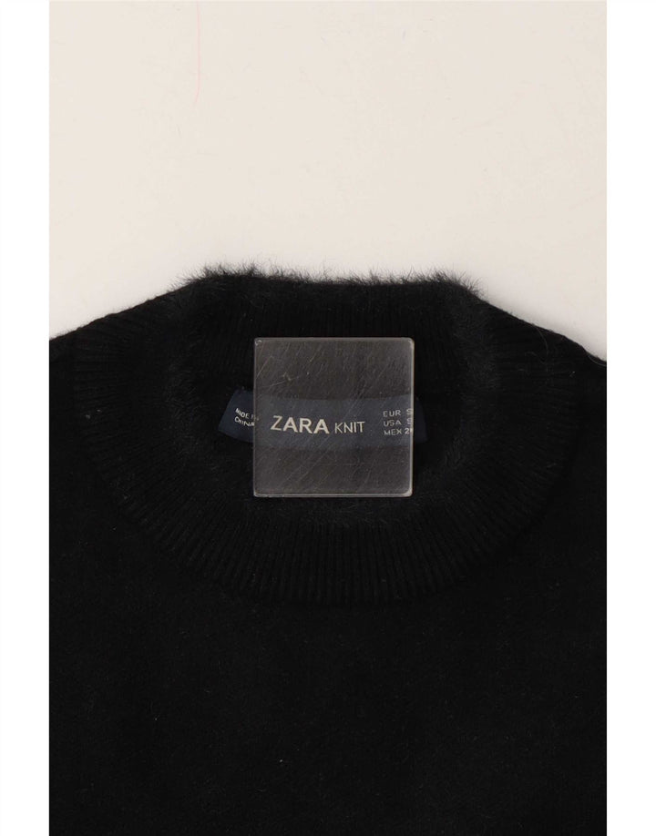 Zara Mujer Crop Top De Manga Corta UK 40 Small Negro