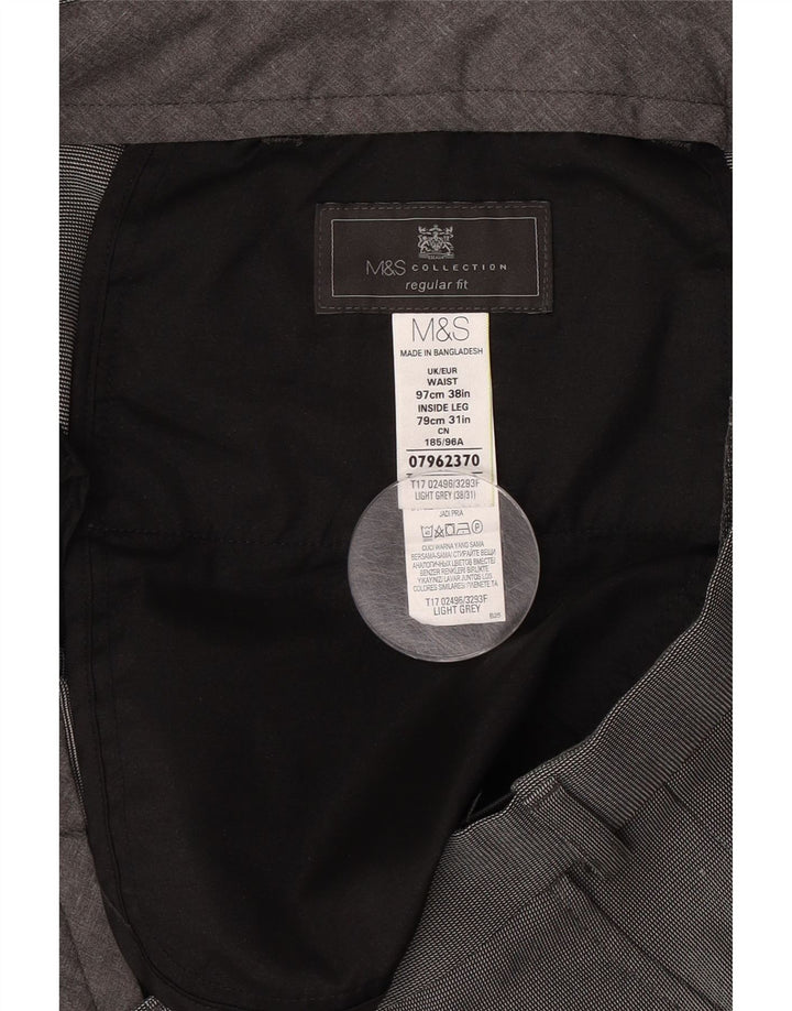 Marks & Spencer Pantalón de traje de corte regular para hombre W38 L31 Poliéster gris