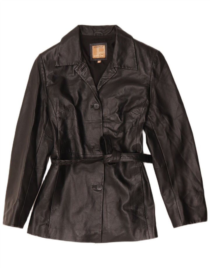 Conbipel Chaqueta Blazer de Cuero con 3 Botones para Mujer IT 46 Grande Cuero Negro