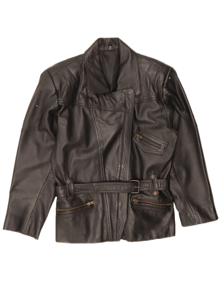 Vintage mujer chaqueta biker de cuero de gran tamaño EU 36 pequeño cuero negro