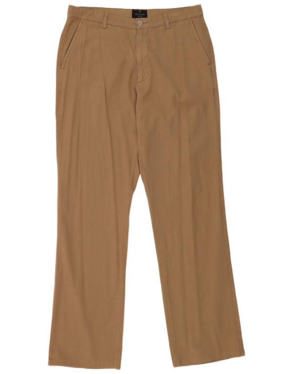 Trussardi Mens Straight Chino Trousers W32 L32 Beige Cotton