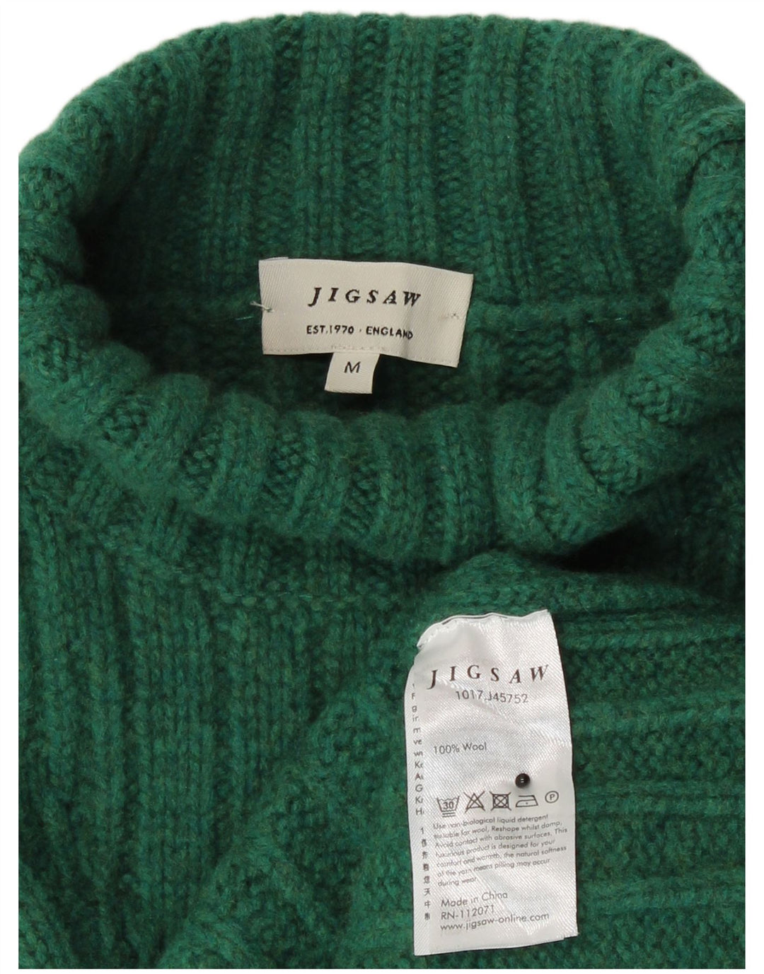 Jigsaw Jersey de cuello vuelto para mujer UK 14 Lana verde medio