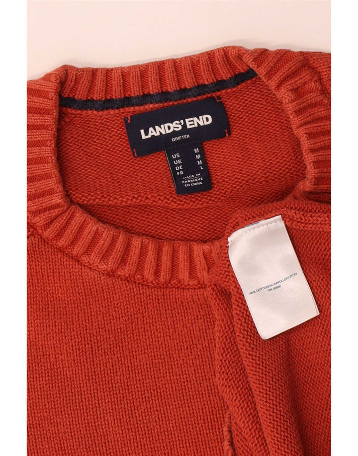 Lands End - Jersey de cuello redondo para hombre, color naranja medio, algodón