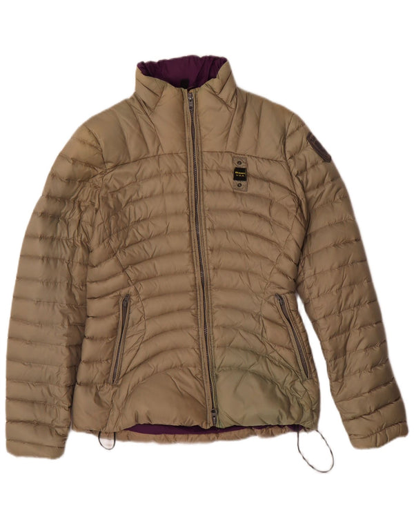 Blauer Chaqueta acolchada para mujer UK 10 Small Beige Nylon