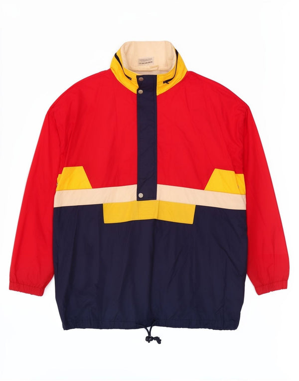 Vintage hombres pullover chaqueta cortavientos UE 48/50 bloque de color rojo medio