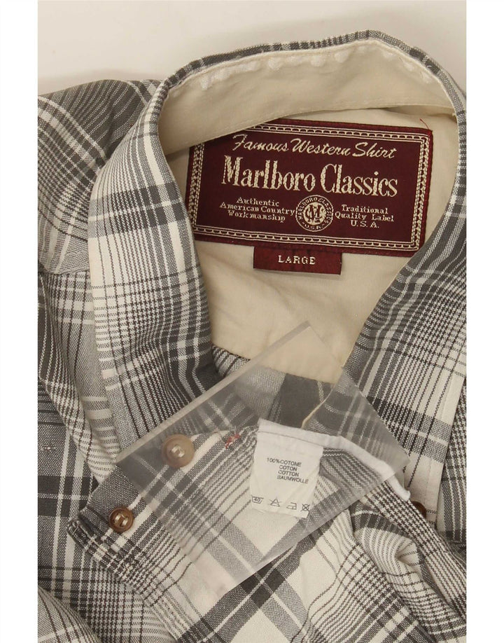 Camisa Marlboro Classics Hombre Grande Gris Cuadros Algodón