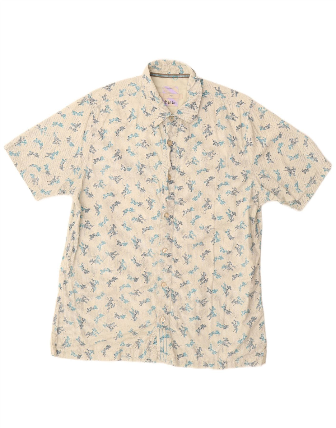 FAT FACE Camisa de manga corta para hombre de algodón floral blanco grande