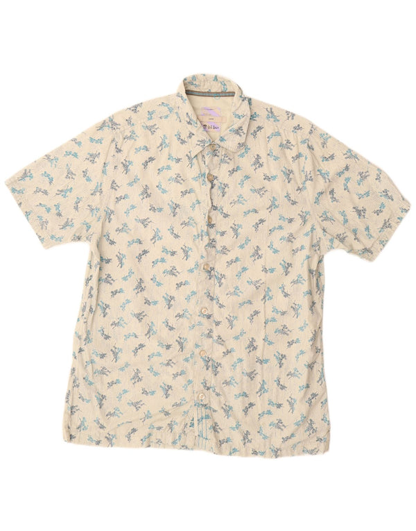 FAT FACE Camisa de manga corta para hombre de algodón floral blanco grande