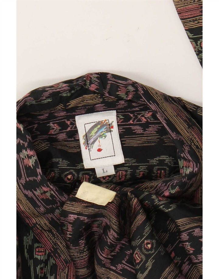 Camisa vintage para hombre grande seda geométrica multicolor
