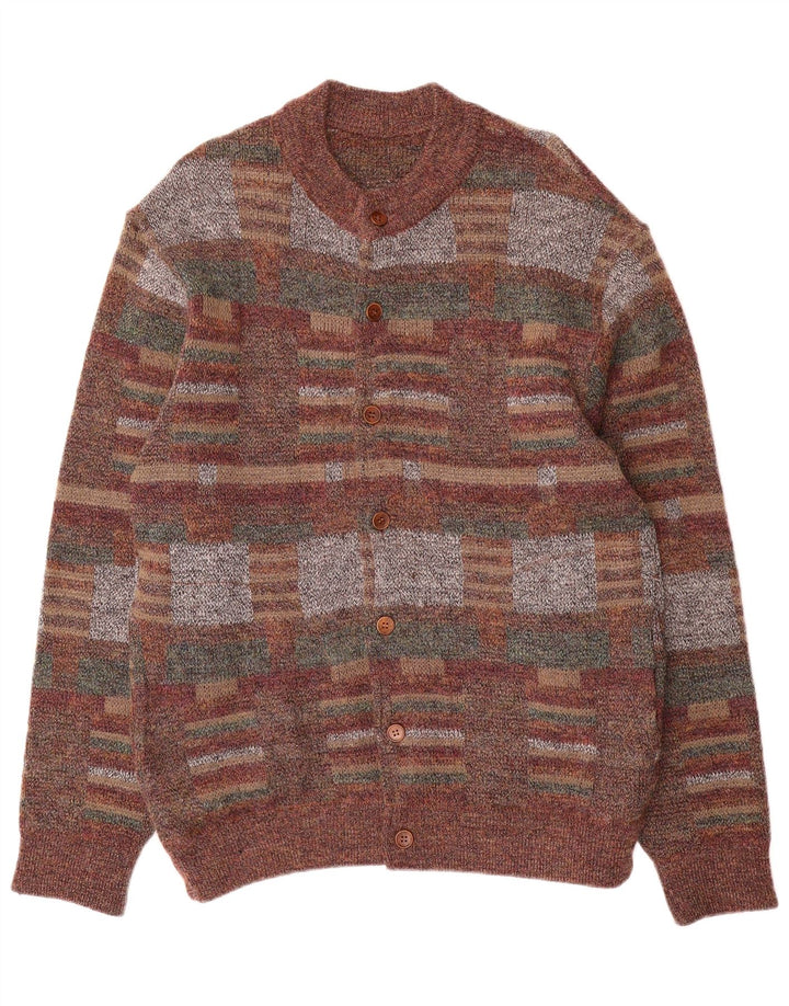 Vintage hombres Cardigan suéter medio multicolor geométrico