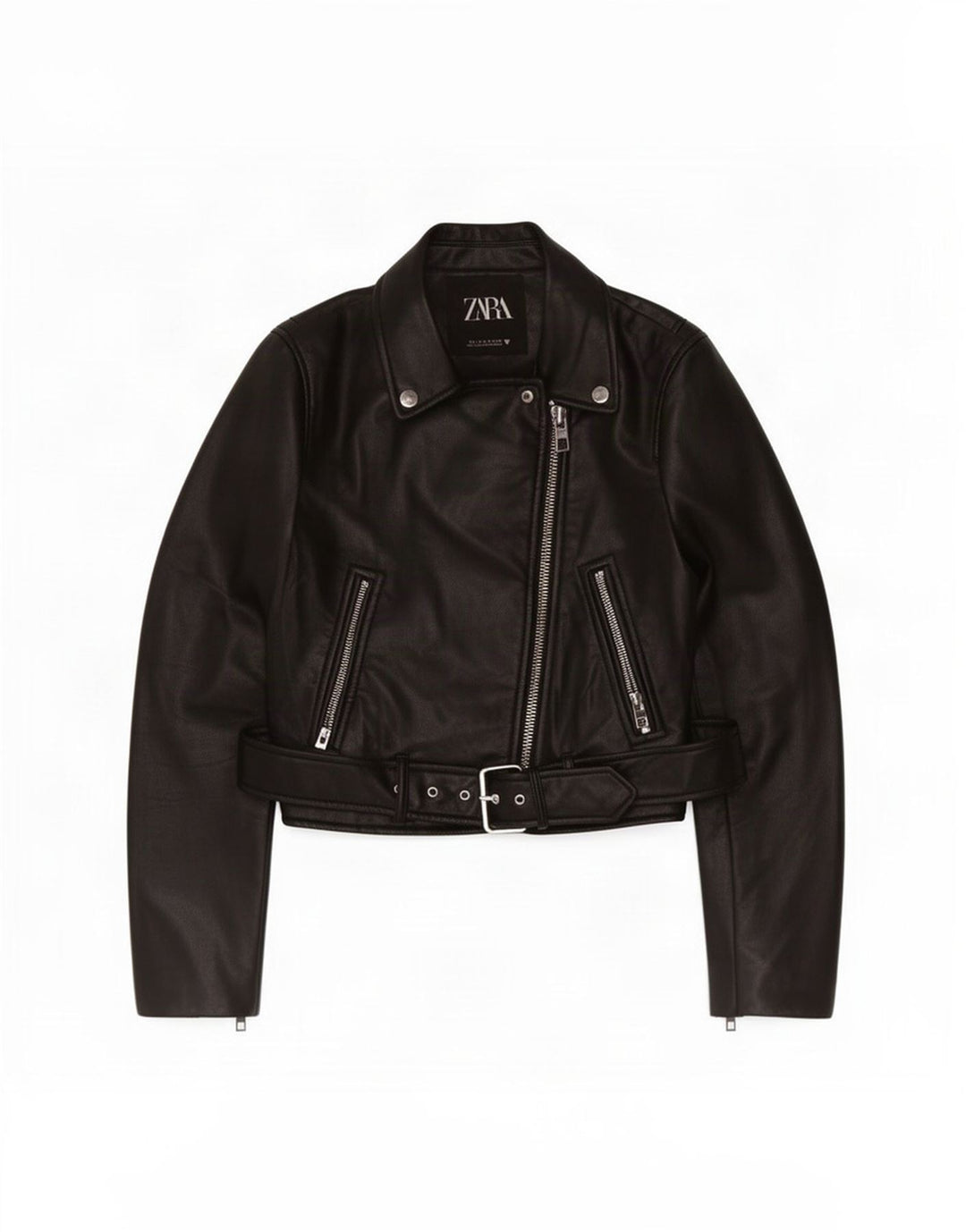 Zara Chaqueta Motera Corta De Piel Sintética Para Mujer UK 10 Small Poliéster Negro