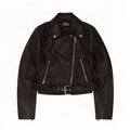 Zara Chaqueta Motera Corta De Piel Sintética Para Mujer UK 10 Small Poliéster Negro