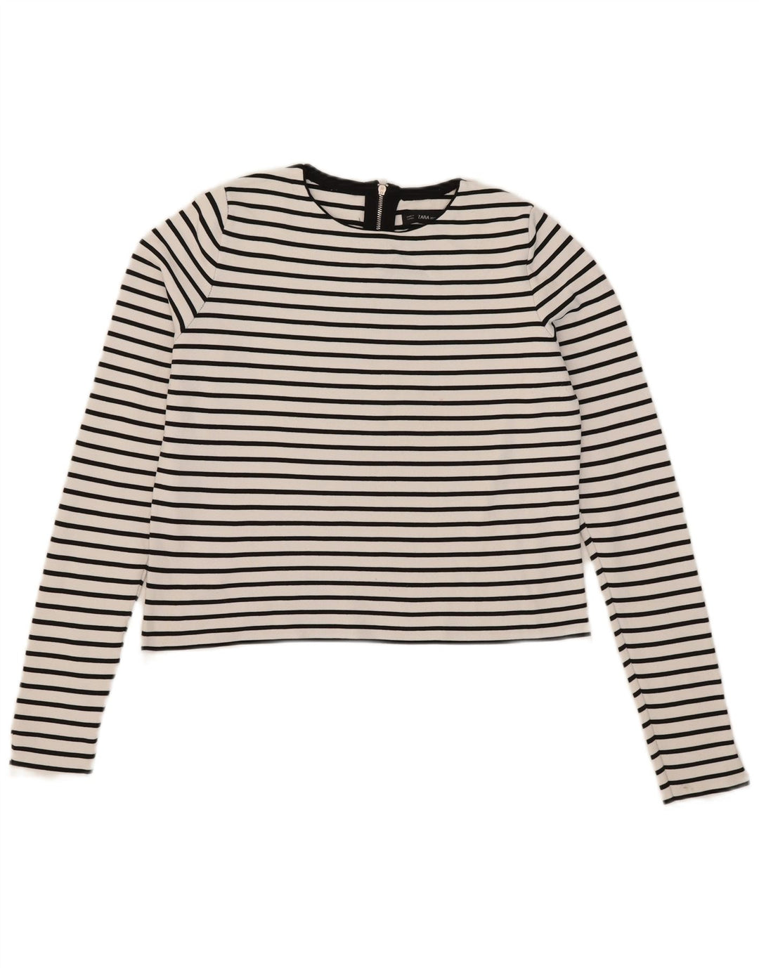 Zara Mujer Crop Top Manga Larga UK 42 Mediano Rayas Blancas