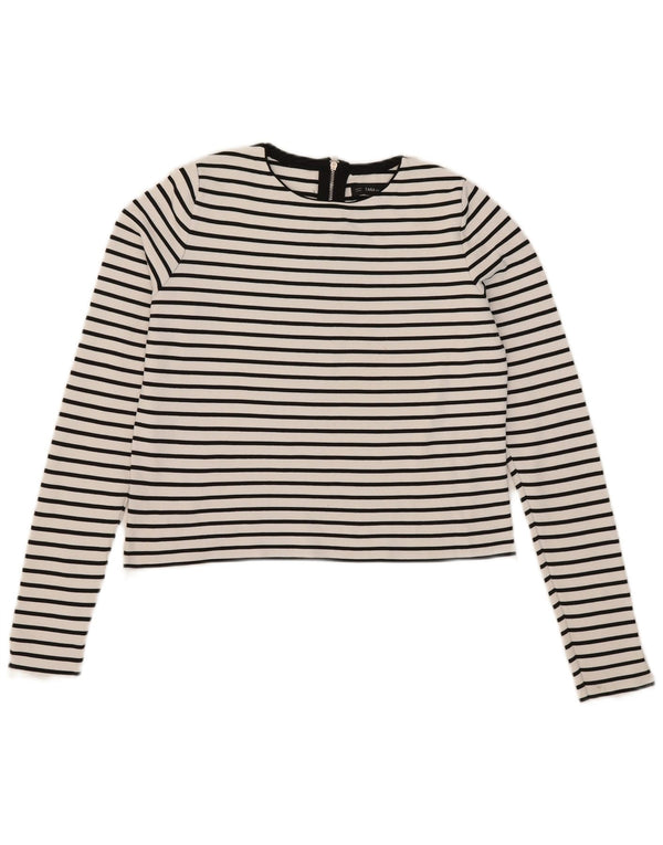 Zara Mujer Crop Top Manga Larga UK 42 Mediano Rayas Blancas