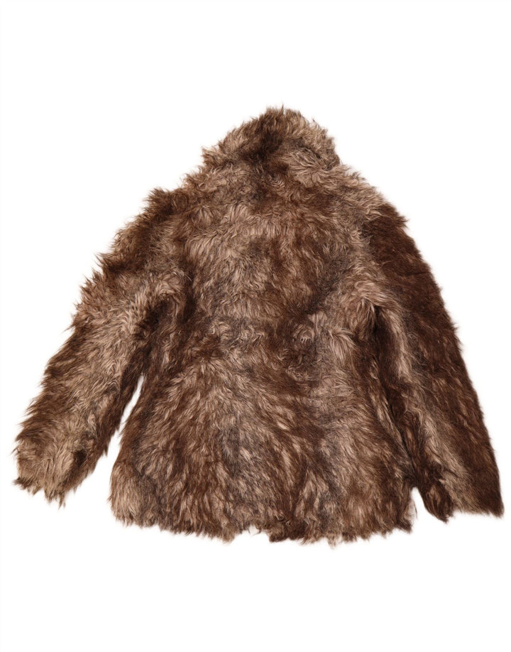 OASIS Chaqueta de piel sintética para mujer UK 10 Small Marrón Acrílico a rayas