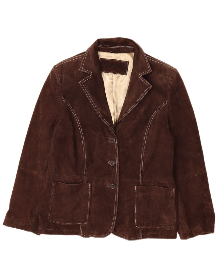 Yessica Chaqueta Blazer de Ante con 3 Botones para Mujer EU 46 XL Cuero Marrón
