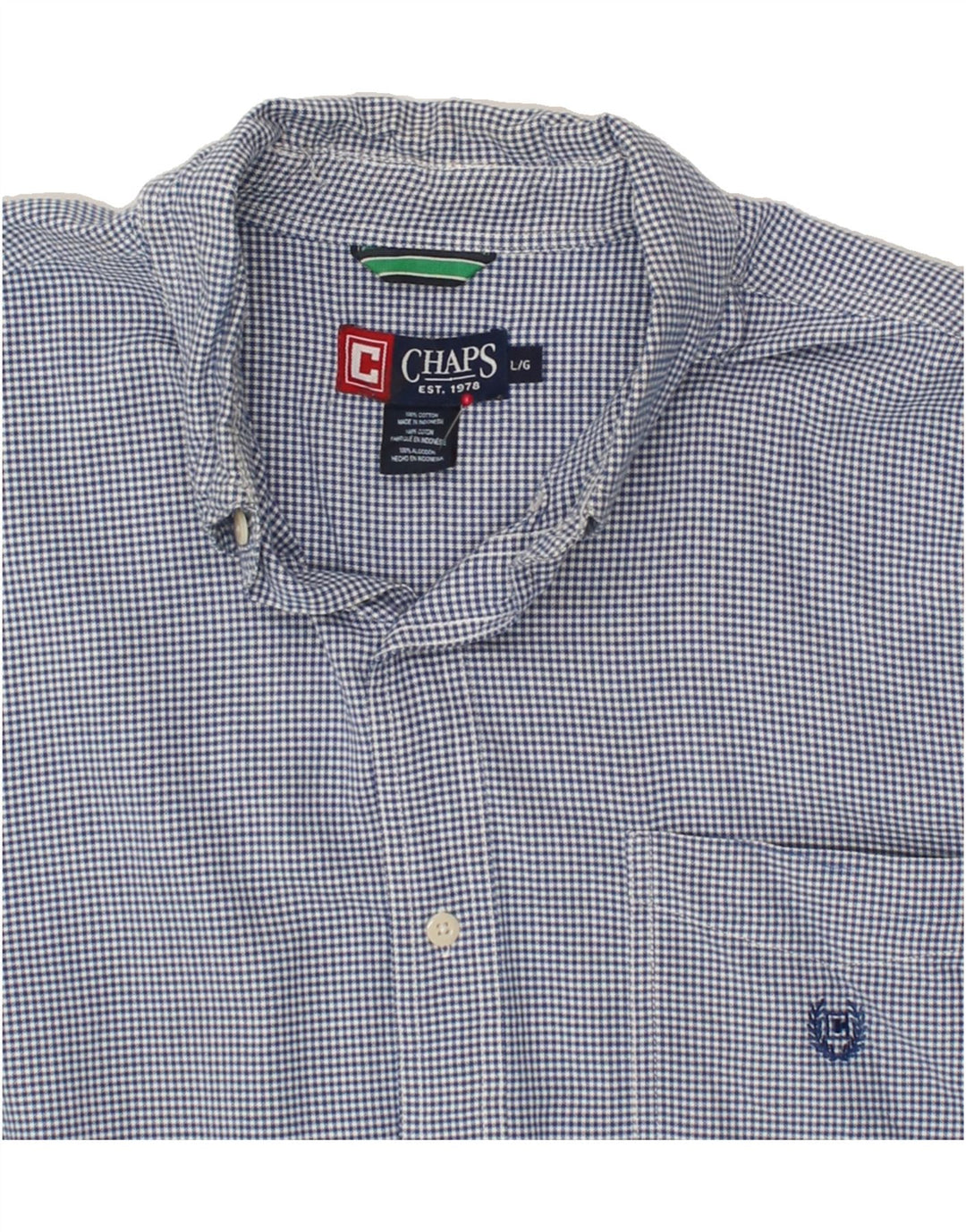 CHAPS Mens Shirt Large Navy Blue Gingham Cotton Vintage Chaps and Second-Hand Chaps from Messina Hembry 