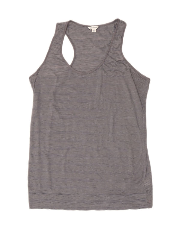 CALVIN KLEIN Top sin mangas para mujer UK 40 Poliéster a rayas gris grande