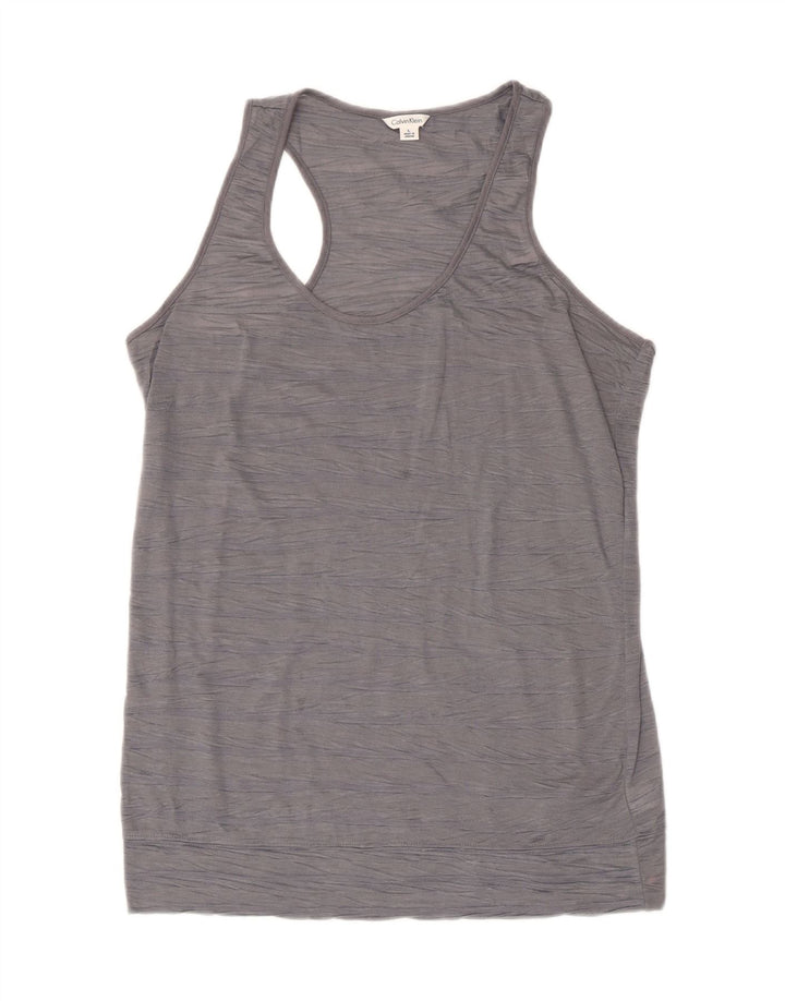 CALVIN KLEIN Top sin mangas para mujer UK 40 Poliéster a rayas gris grande