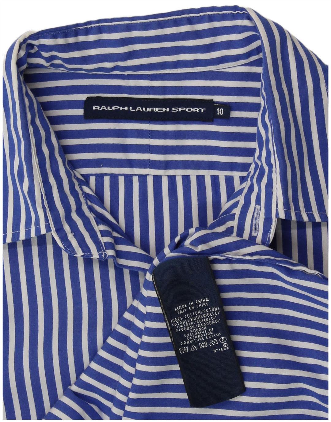 RALPH LAUREN Camisa de manga 3/4 para mujer US 10 Grande Algodón a rayas azules
