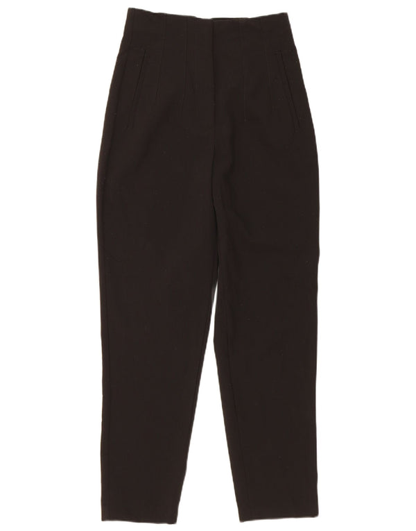 Zara Mujer Pantalones Casuales Cónicos De Cintura Alta XS W24 L26 Poliéster Negro