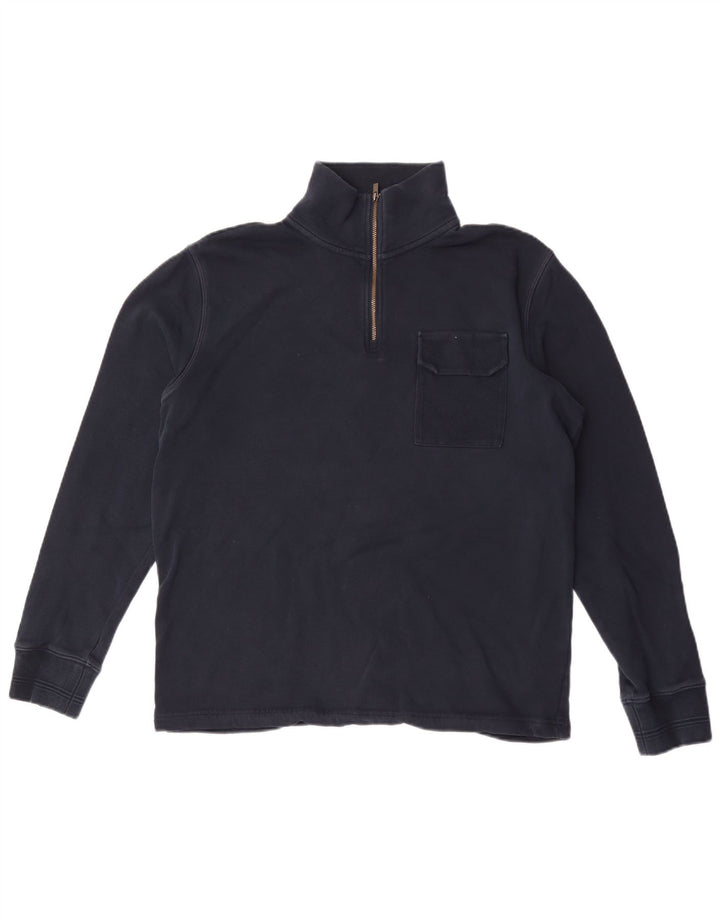 Marks & Spencer - Sudadera con cuello y cremallera para hombre, jersey de algodón azul marino mediano