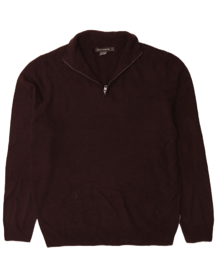 French Connection Suéter tipo jersey con cuello y cremallera para hombre, tamaño grande, acrílico marrón