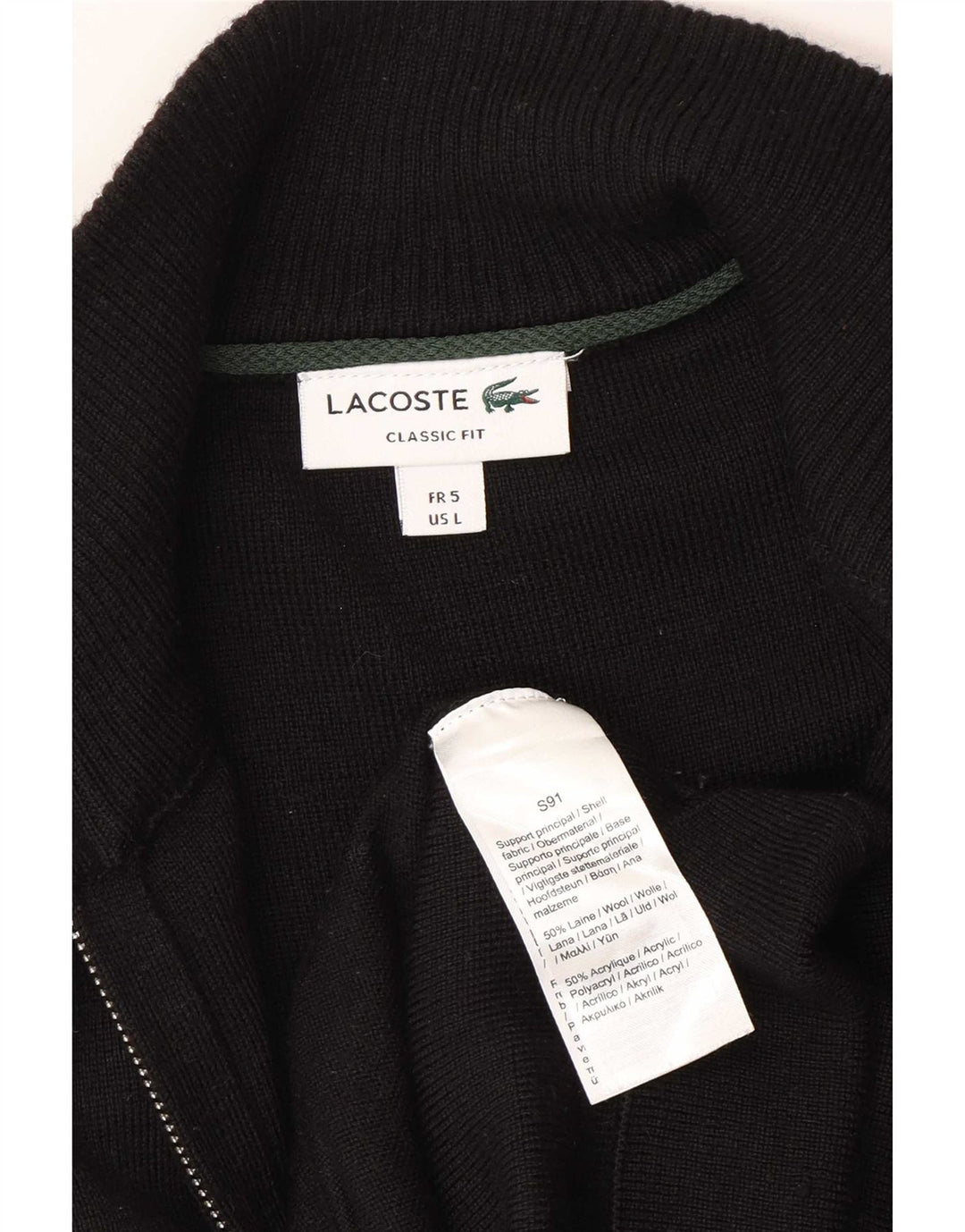 Lacoste - Cárdigan de ajuste clásico para hombre, talla 5, lana negra grande