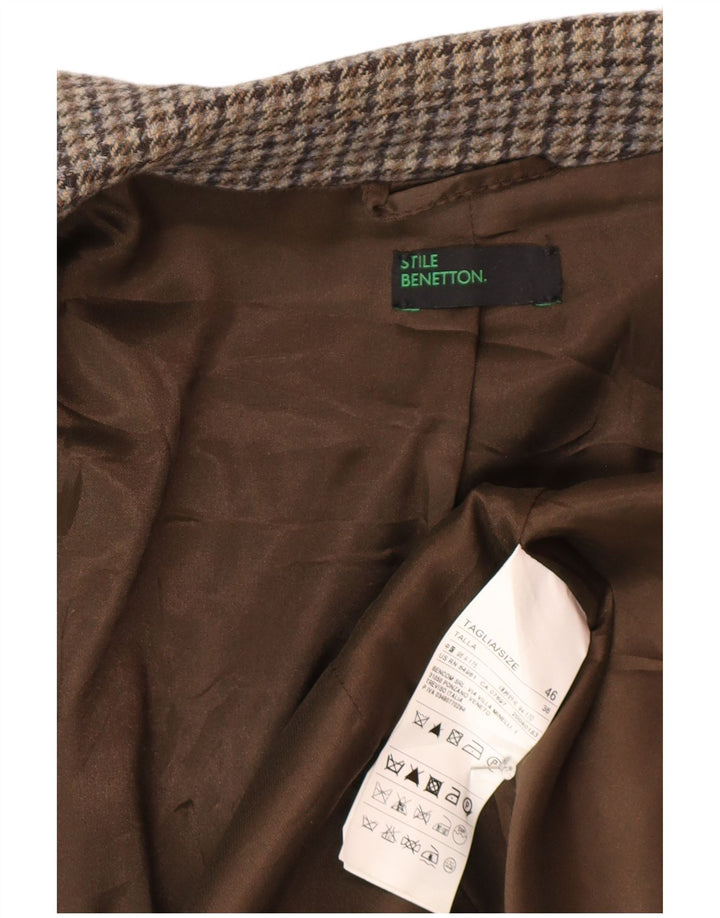 Blazer De Mujer Benetton De 1 Botón IT 46 Large De Lana De Pata De Gallo Gris