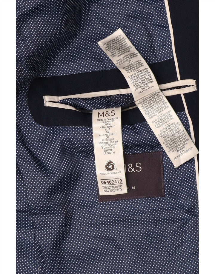 Marks & Spencer Chaqueta Blazer Corta de 2 Botones para Hombre UK 42 XL Lana Azul Marino
