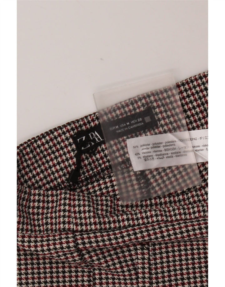 Zara Mujer Pantalón Pitillo Poliéster Pata De Gallo Rojo Medio