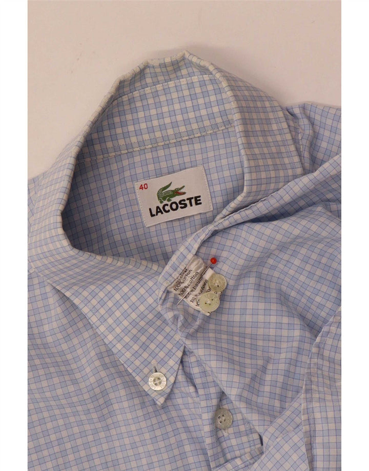 Camisa Lacoste Hombre Manga Corta Talla 40 Algodón Cuadros Azul Medio