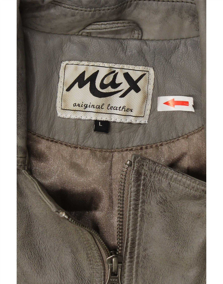 Chaqueta motera de cuero para mujer Max UK 44 Cuero gris grande