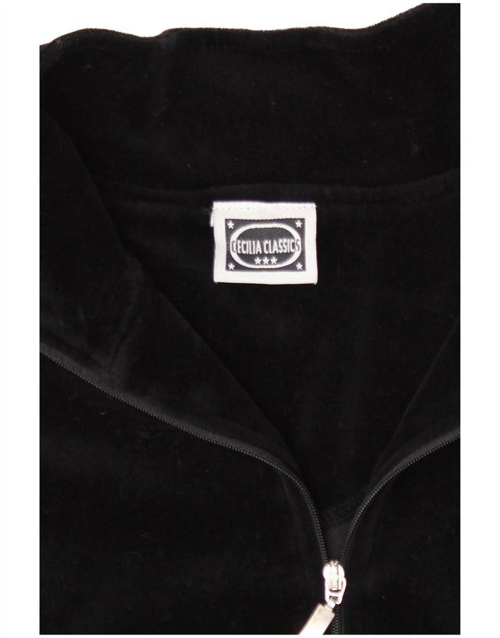 Vintage mujer chándal top chaqueta EU 36/38 pequeño algodón a rayas negro
